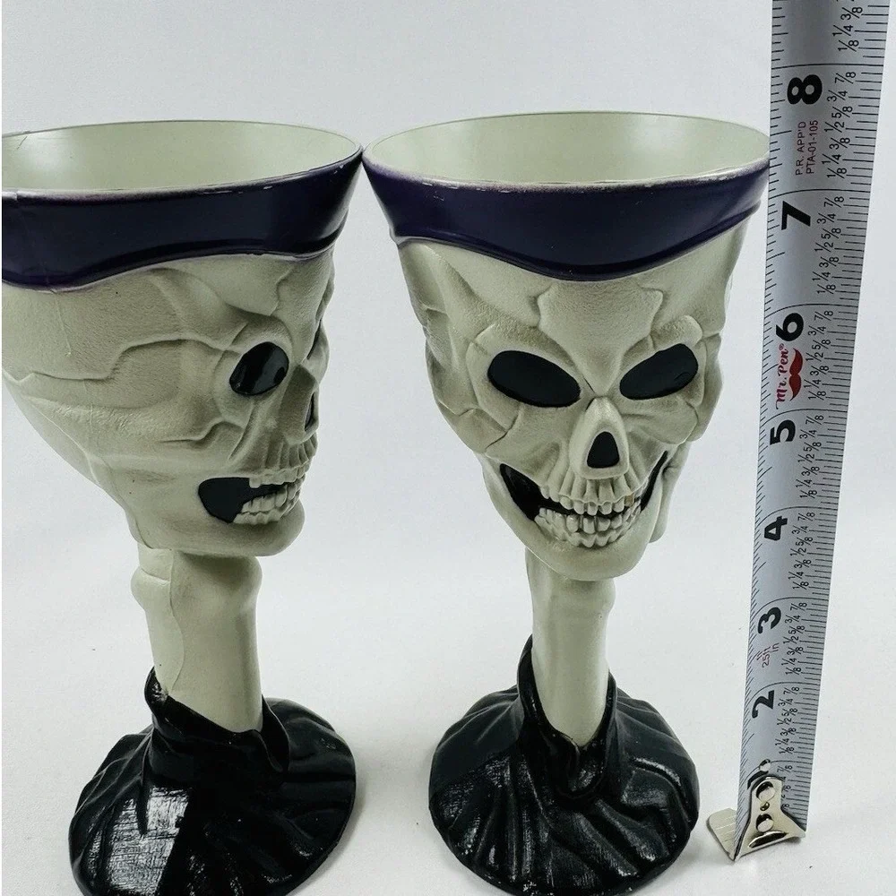 Skeleton Skull Goblets 4 pc Halloween Gothic Spooky Chalice Prop Horror Haunted